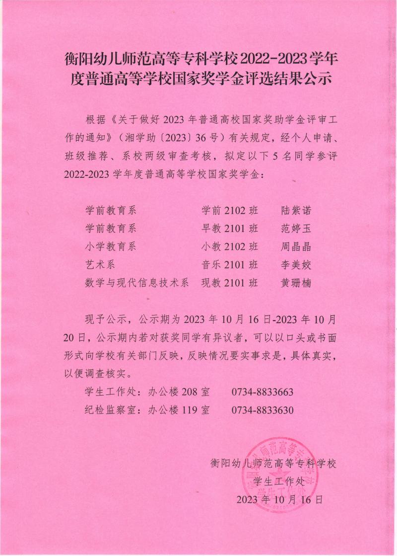 2022-2023學(xué)年度普通高等學(xué)校國家獎學(xué)金評選結(jié)果公示——衡陽幼兒師范高等?？茖W(xué)校.jpeg